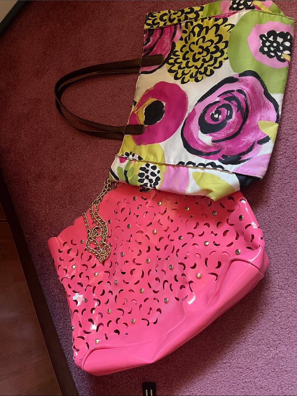 Floral Canvas Tote & Pink Cutout Shoulder Bag Set